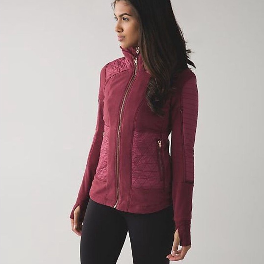 Lululemon Fleecy Keen Purple/Maroon Fleece Fitted Athleisure Zip Up Jacket 4 XS